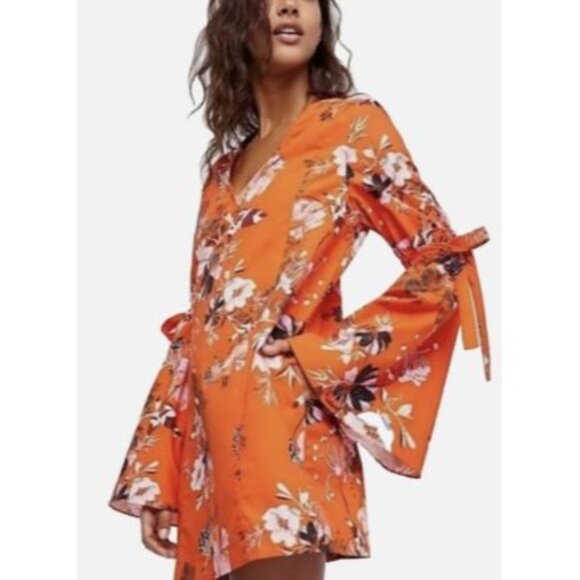 Free People Lover of Mine Women's Dress Mini Orange Floral Poplin Size XS V-Neck - Picture 1 of 11